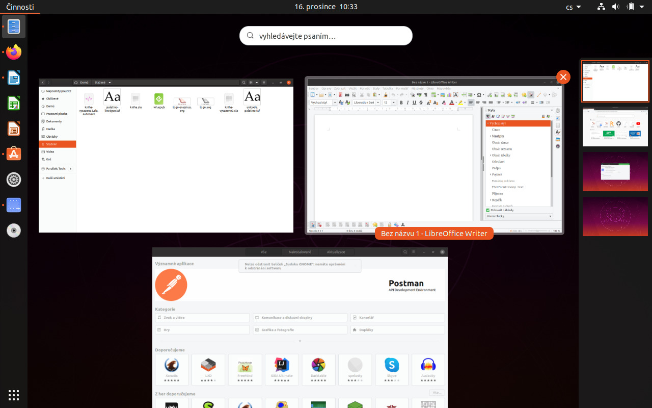 Ubuntu – Spuštěné programy a práce s virtuálními plochami